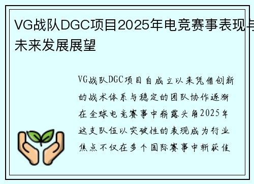 VG战队DGC项目2025年电竞赛事表现与未来发展展望