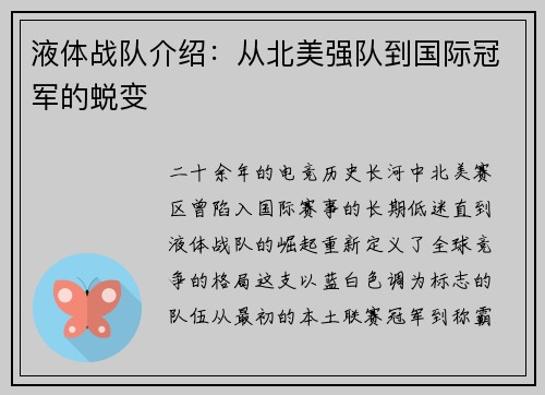 液体战队介绍：从北美强队到国际冠军的蜕变